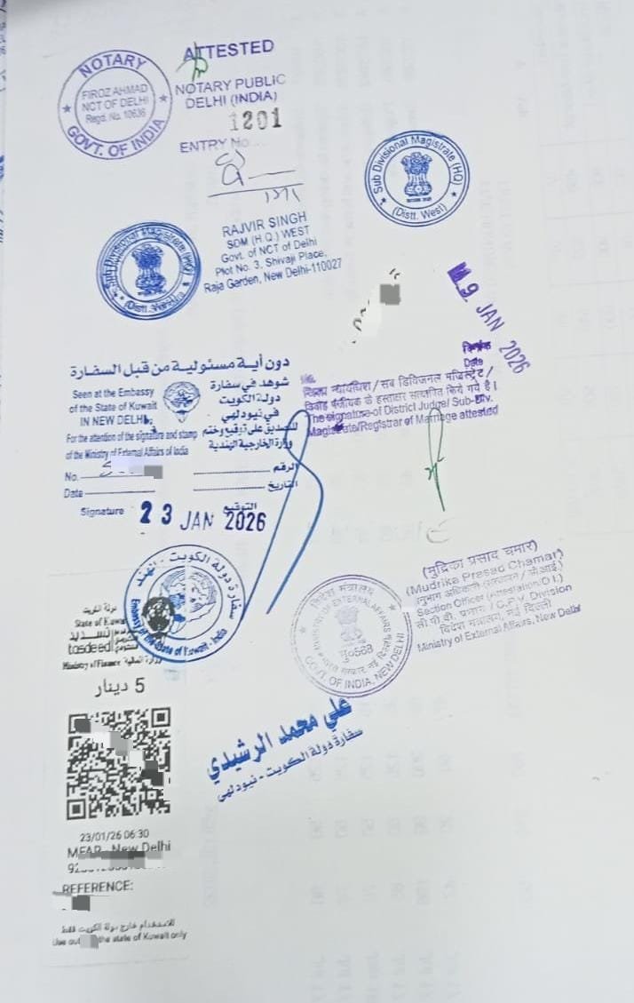 Kuwait embassy attestation sample
